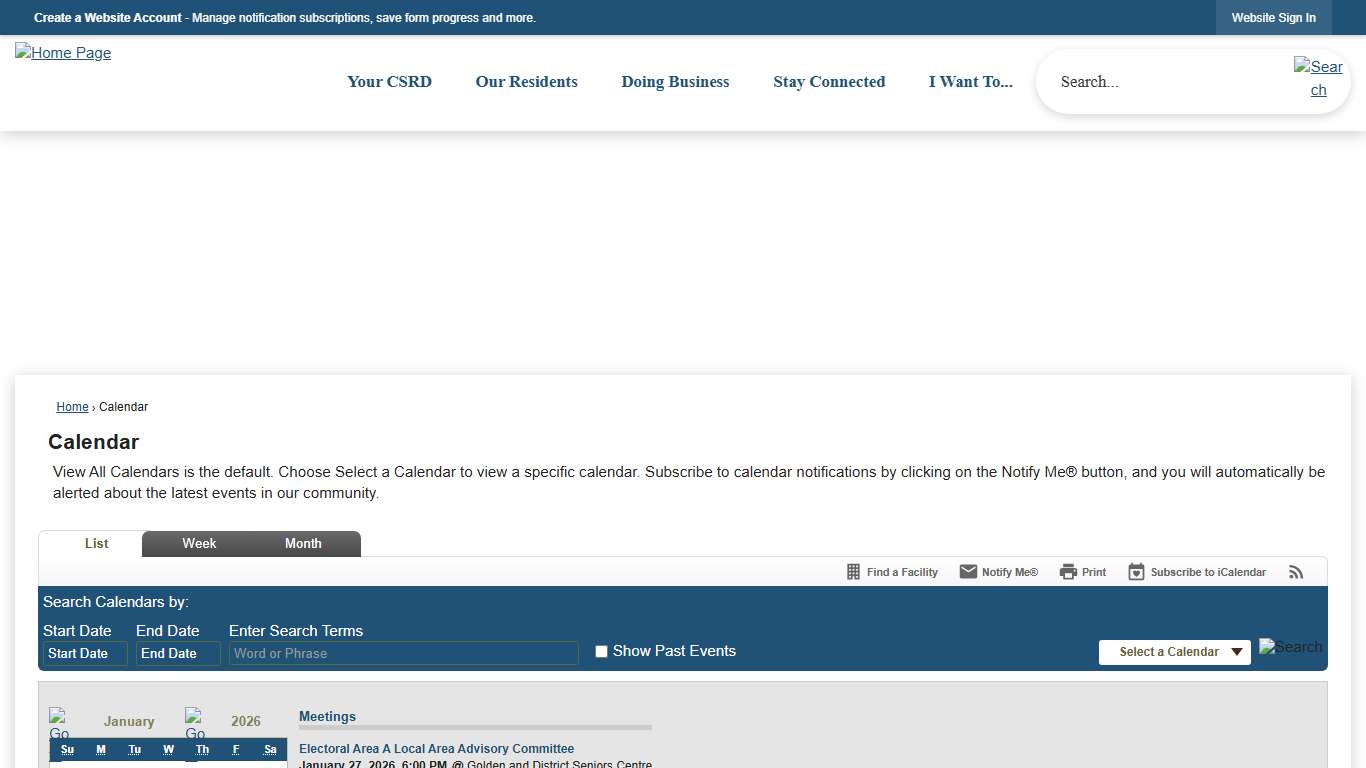 Calendar • CSRD, BC • CivicEngage